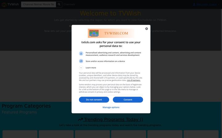 Screenshot του tvwish.com