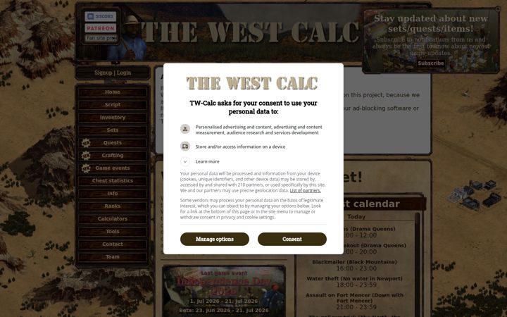 Screenshot of tw-calc.net