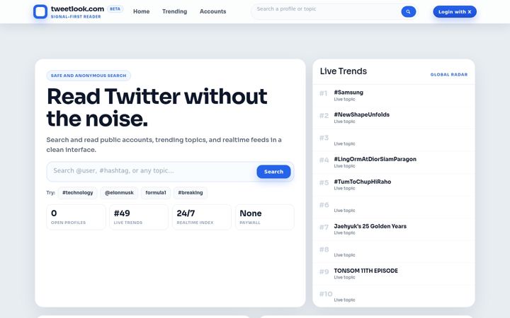Screenshot of tweetlook.com