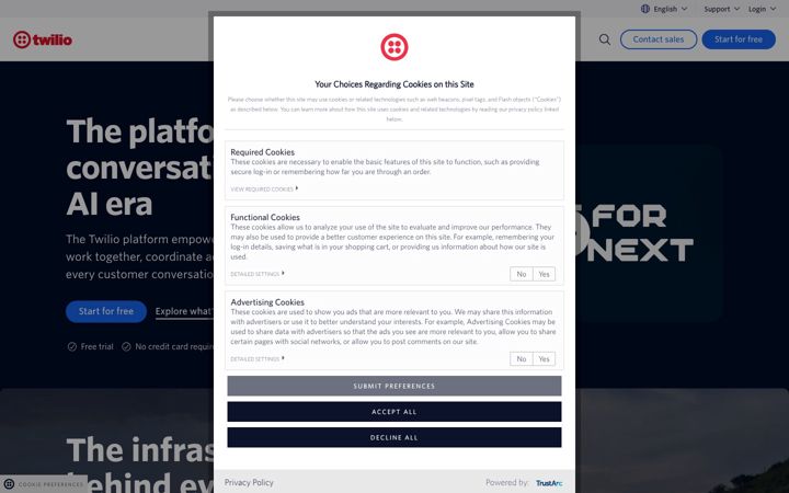 Screenshot ta' twilio.com