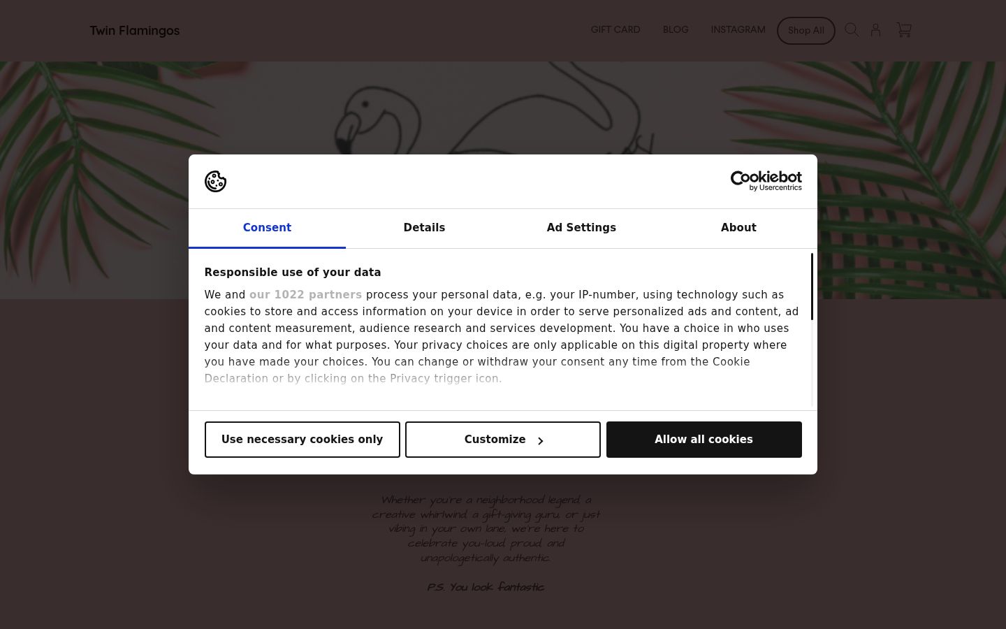 Captura de ecrã do banner de consentimento apresentado antes de qualquer interação