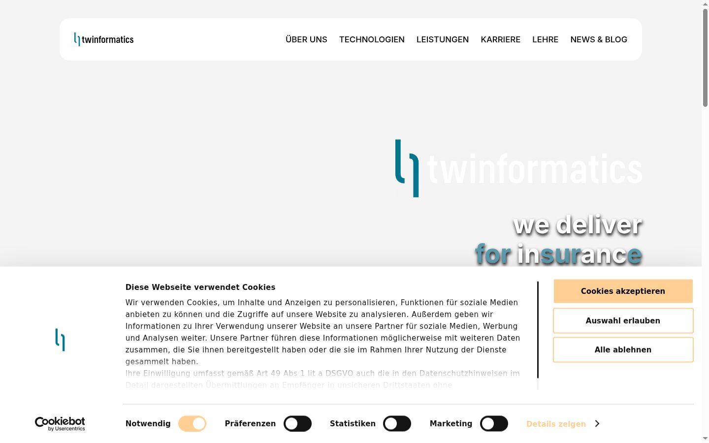 Screenshot of the consent banner shown before any interaction