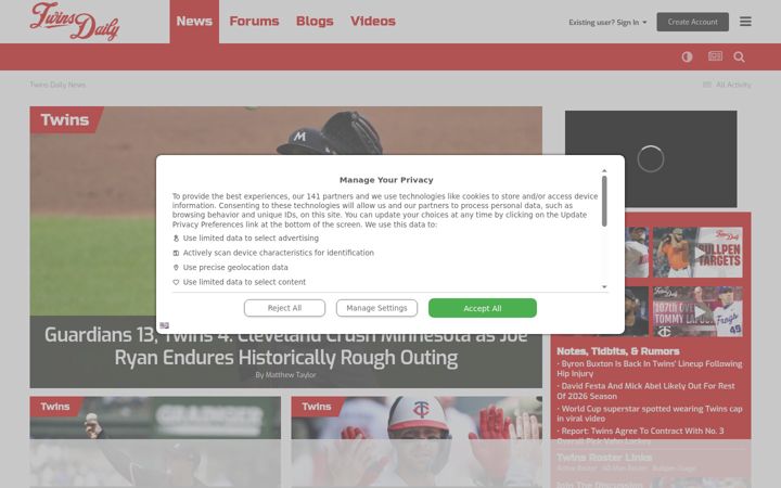 Screenshot of twinsdaily.com