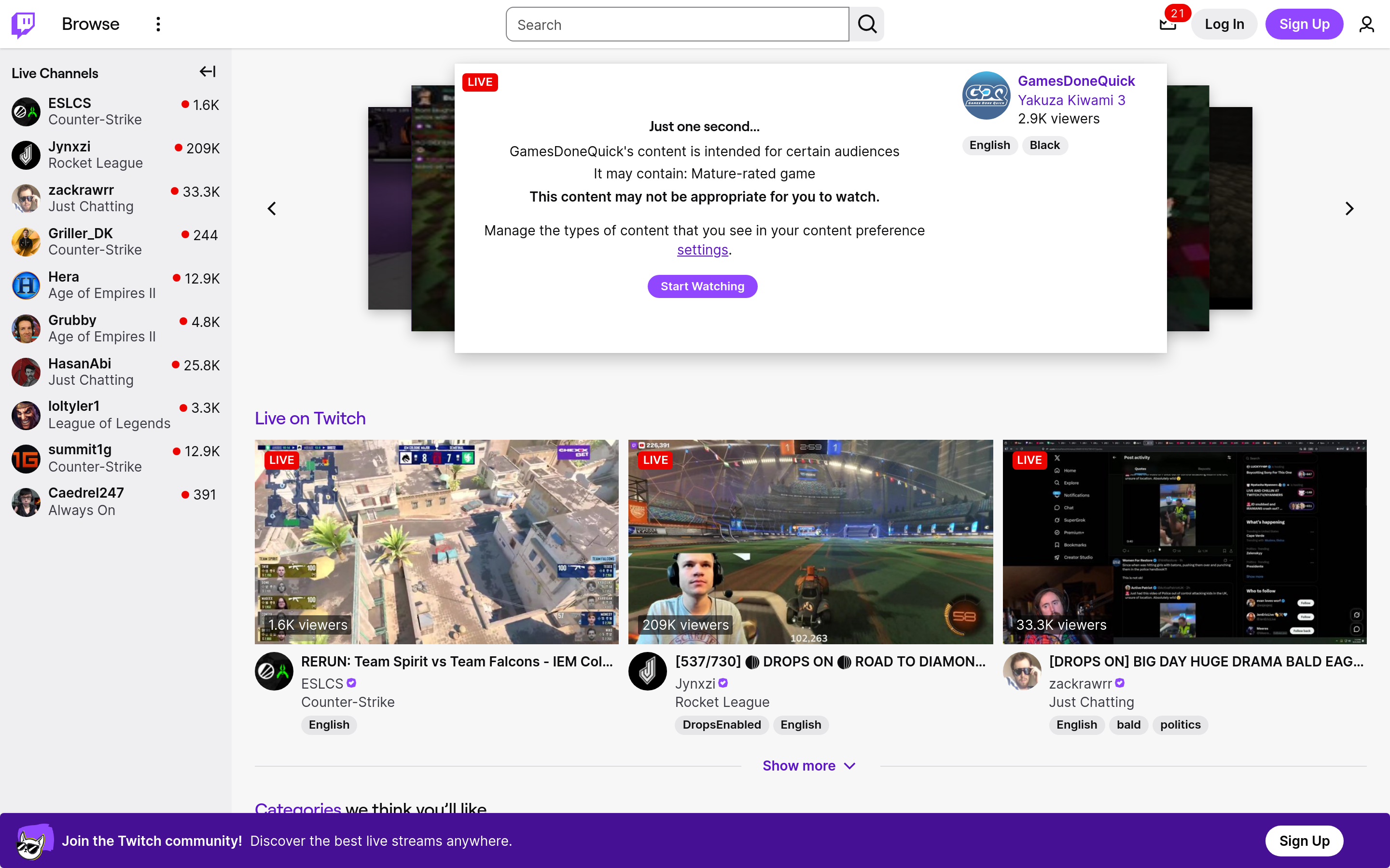 Screenshot of twitch.tv