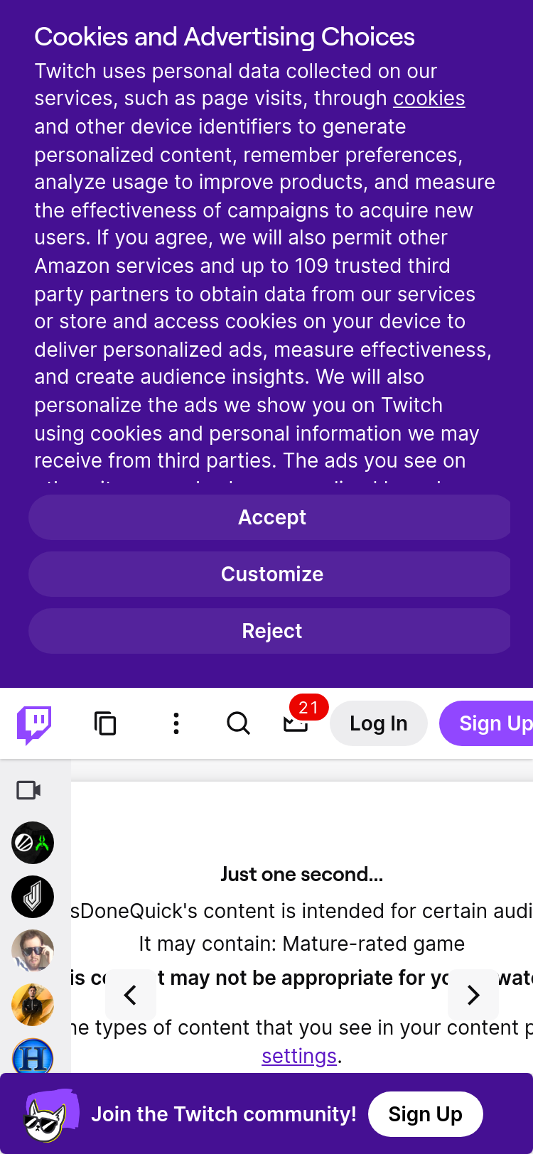 Mobile screenshot of twitch.tv