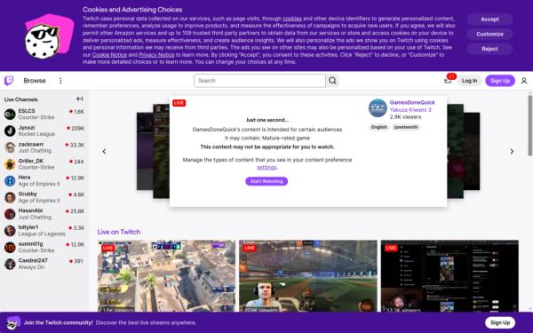 Screenshot of twitch.tv