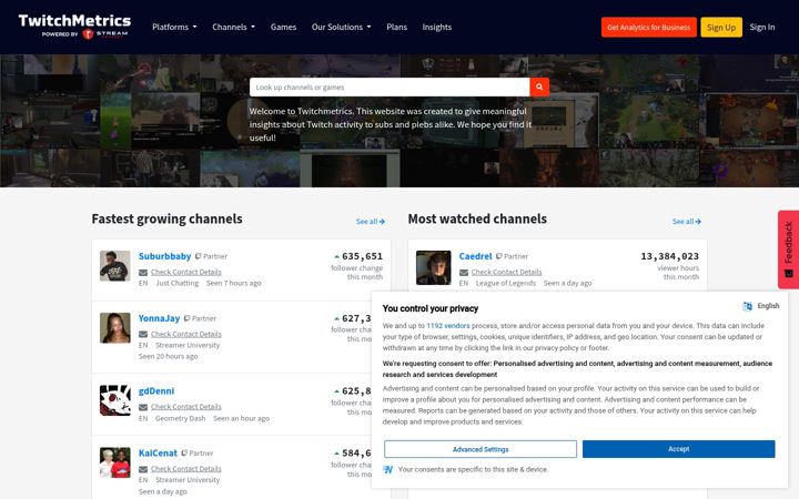 Screenshot of twitchmetrics.net
