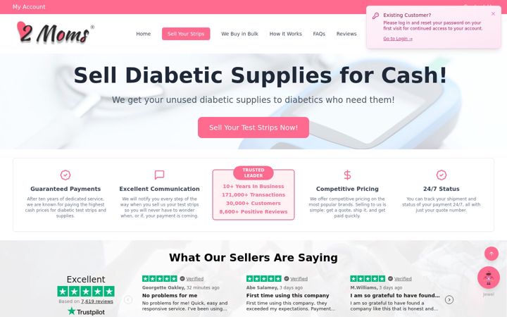 Screenshot of twomomsbuyteststrips.com