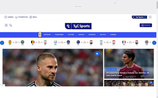 Screenshot of tycsports.com
