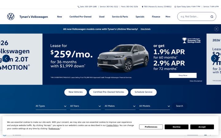 Screenshot of tynansvolkswagen.com