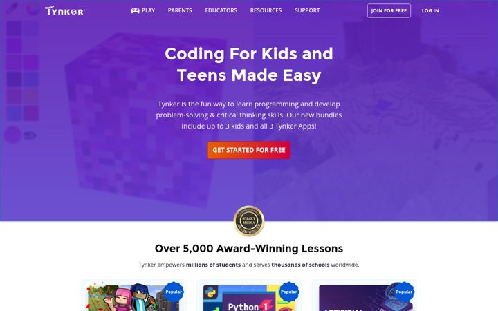 Screenshot van tynker.com