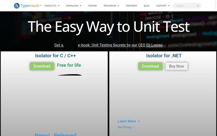 Screenshot of typemock.com