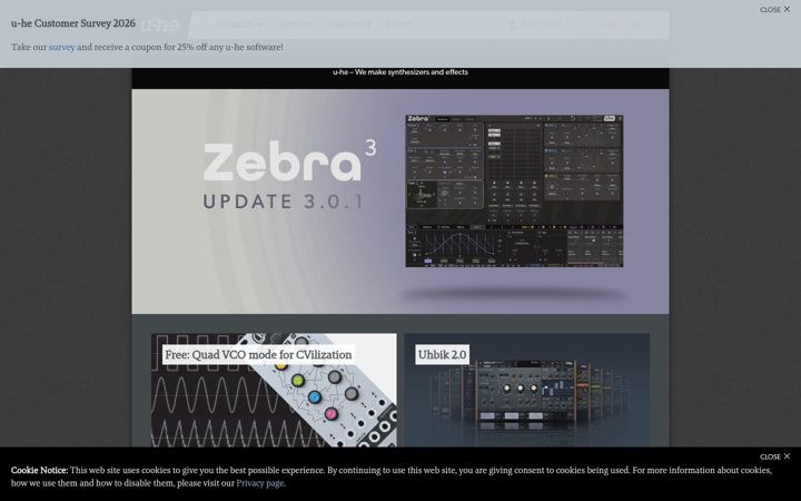 Screenshot of u-he.com