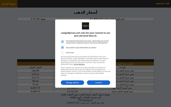 Screenshot of uaegoldprices.com
