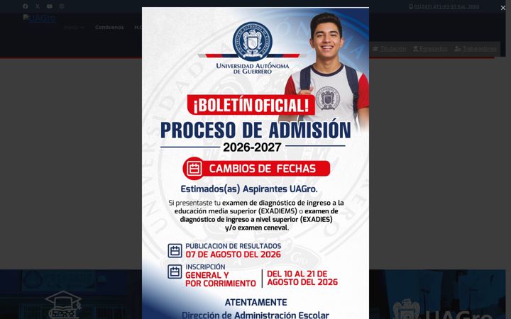 Screenshot of uagro.mx