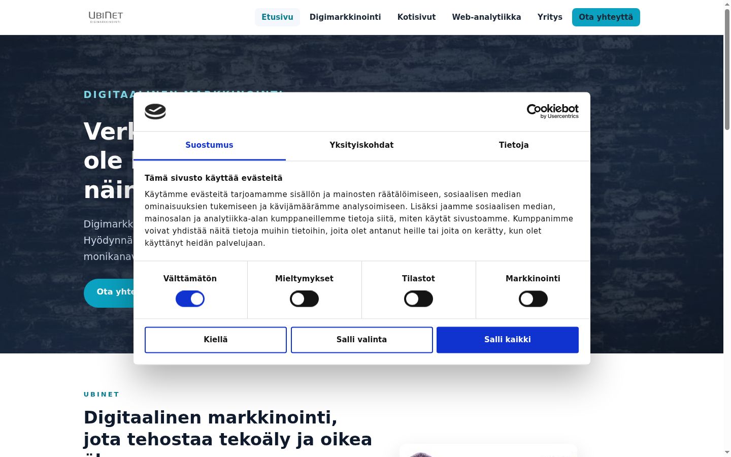 Ekrānuzņēmums ar piekrišanas baneri, kas tika rādīts pirms jebkādas mijiedarbības