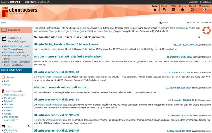 Skärmbild av ubuntuusers.de