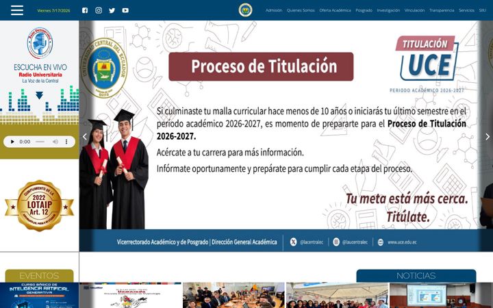Screenshot stránky uce.edu.ec