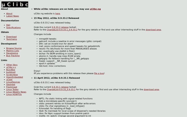Screenshot von uclibc.org