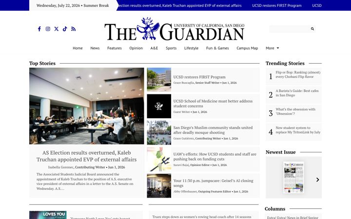 Screenshot stránky ucsdguardian.org