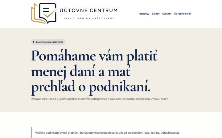 Kuvakaappaus sivustosta uctovnecentrum.sk