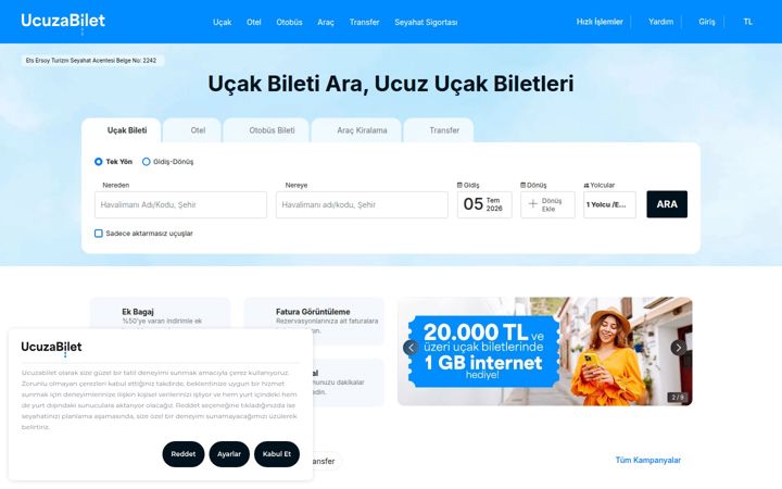 Screenshot of ucuzabilet.com