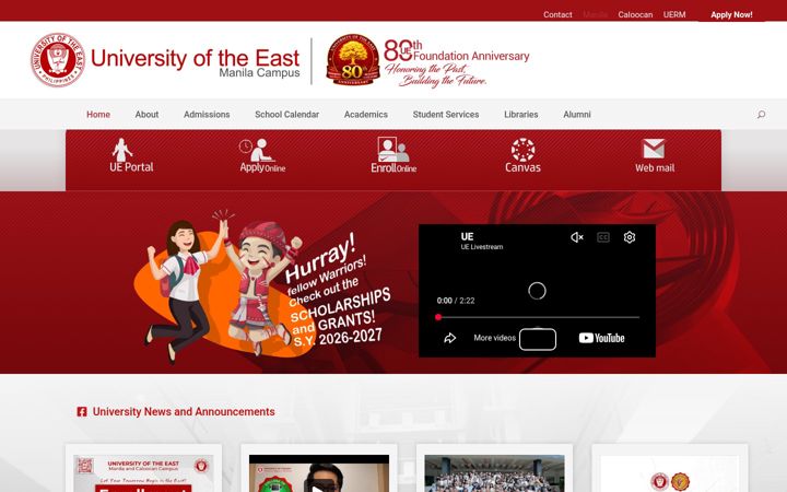 Kuvakaappaus sivustosta ue.edu.ph