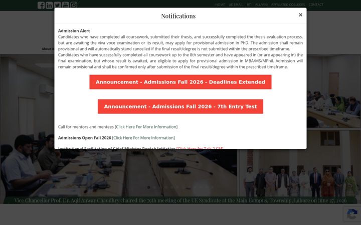 Screenshot of ue.edu.pk