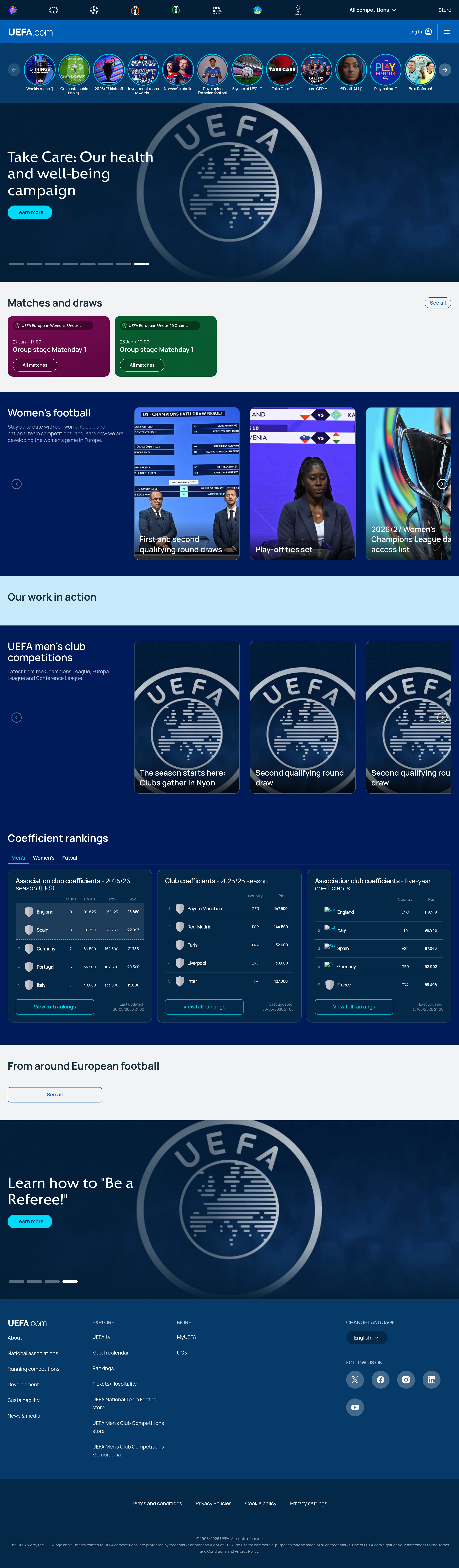 Screenshot of uefa.com