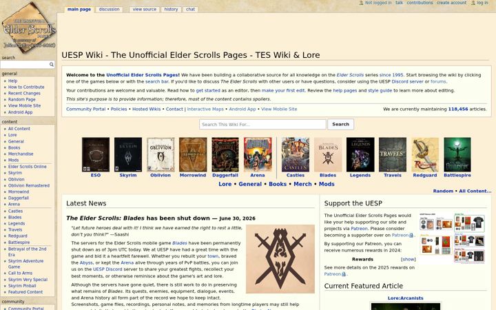 Screenshot of uesp.net