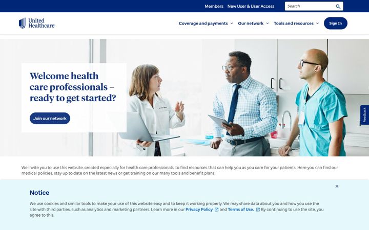 Екранна снимка на uhcprovider.com