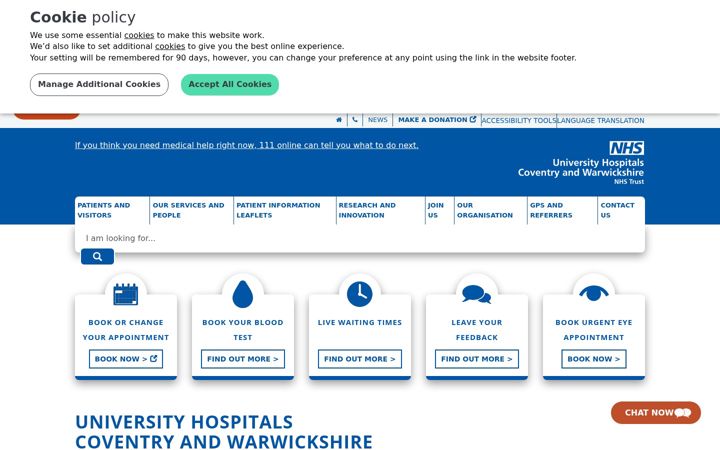 Screenshot of uhcw.nhs.uk