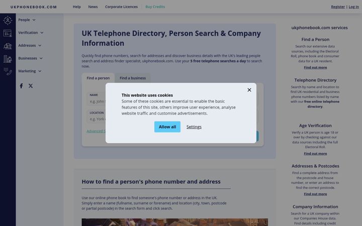 Screenshot of ukphonebook.com