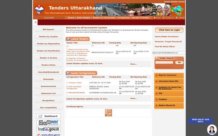 Zrzut ekranu uktenders.gov.in