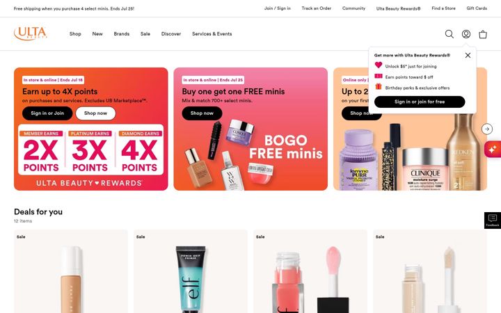 Capture d'écran de ulta.com