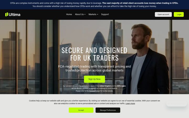 Screenshot stránky ultima-markets.co.uk