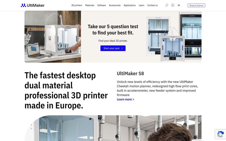 Captură de ecran a ultimaker.com