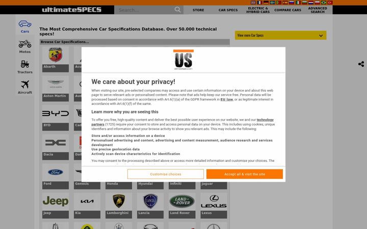Skjermbilde av ultimatespecs.com