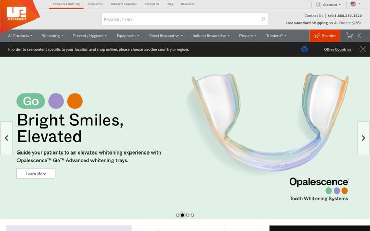 Captură de ecran a ultradent.com