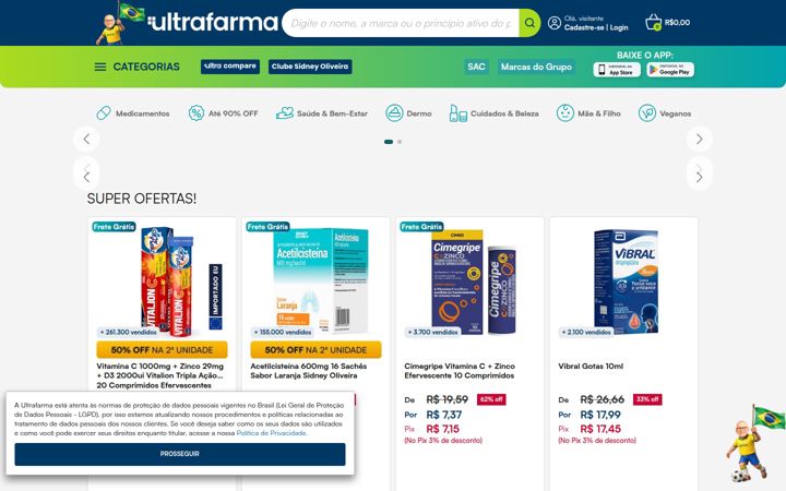 Screenshot of ultrafarma.com.br