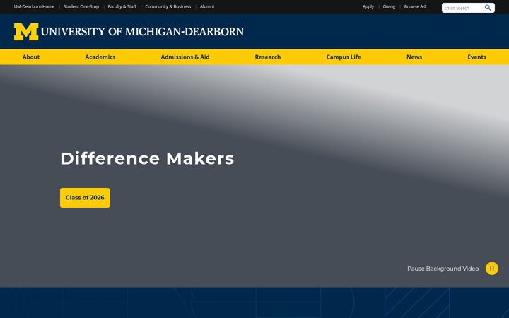 Screenshot of umdearborn.edu