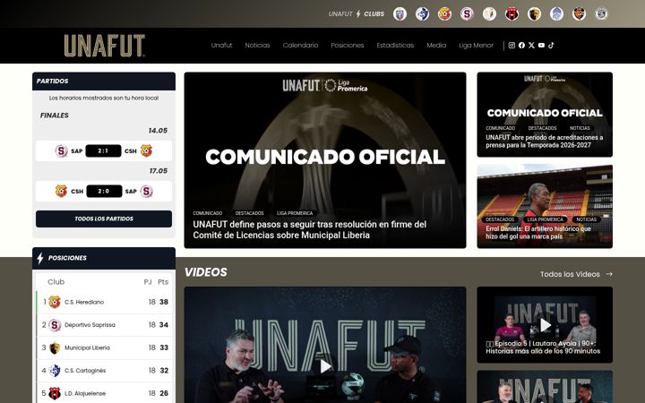 Screenshot stránky unafut.com