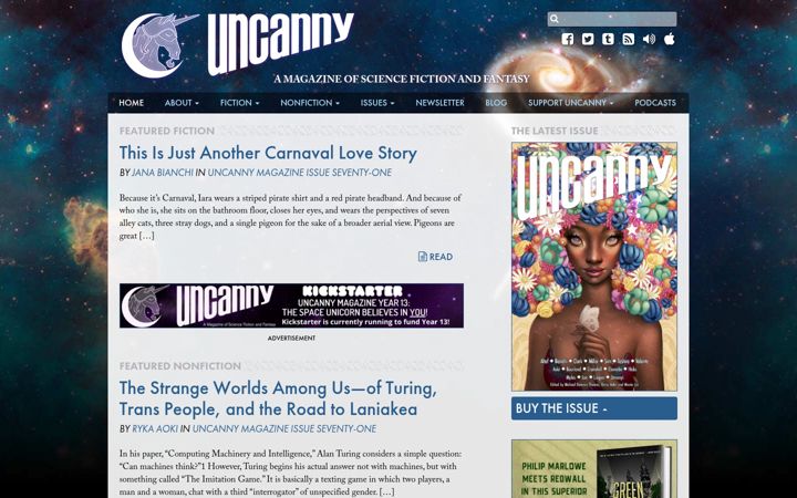 Screenshot of uncannymagazine.com