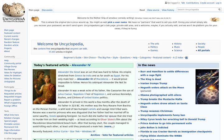 Screenshot of uncyclopedia.com