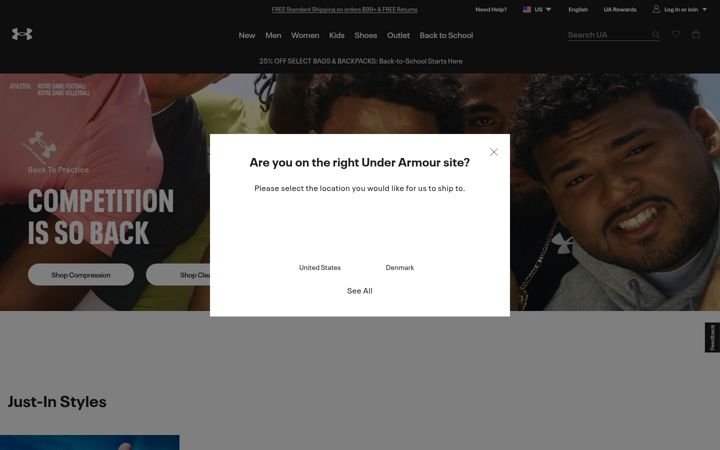 Screenshot of underarmour.com