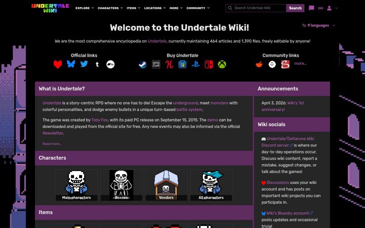 Screenshot of undertale.wiki