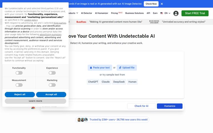 Screenshot of undetectable.ai