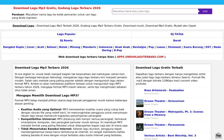 Screenshot of unduhlaguterbaru.com