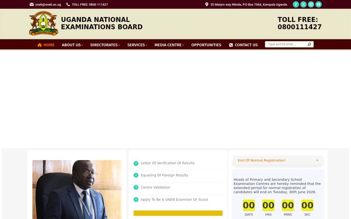 Screenshot of uneb.ac.ug