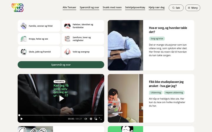 Screenshot of ung.no